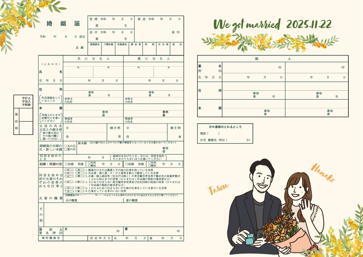 オリジナル婚姻届製作します 完全オーダーメイドで二人の似顔絵入りの婚姻届を作成いたします イメージ5