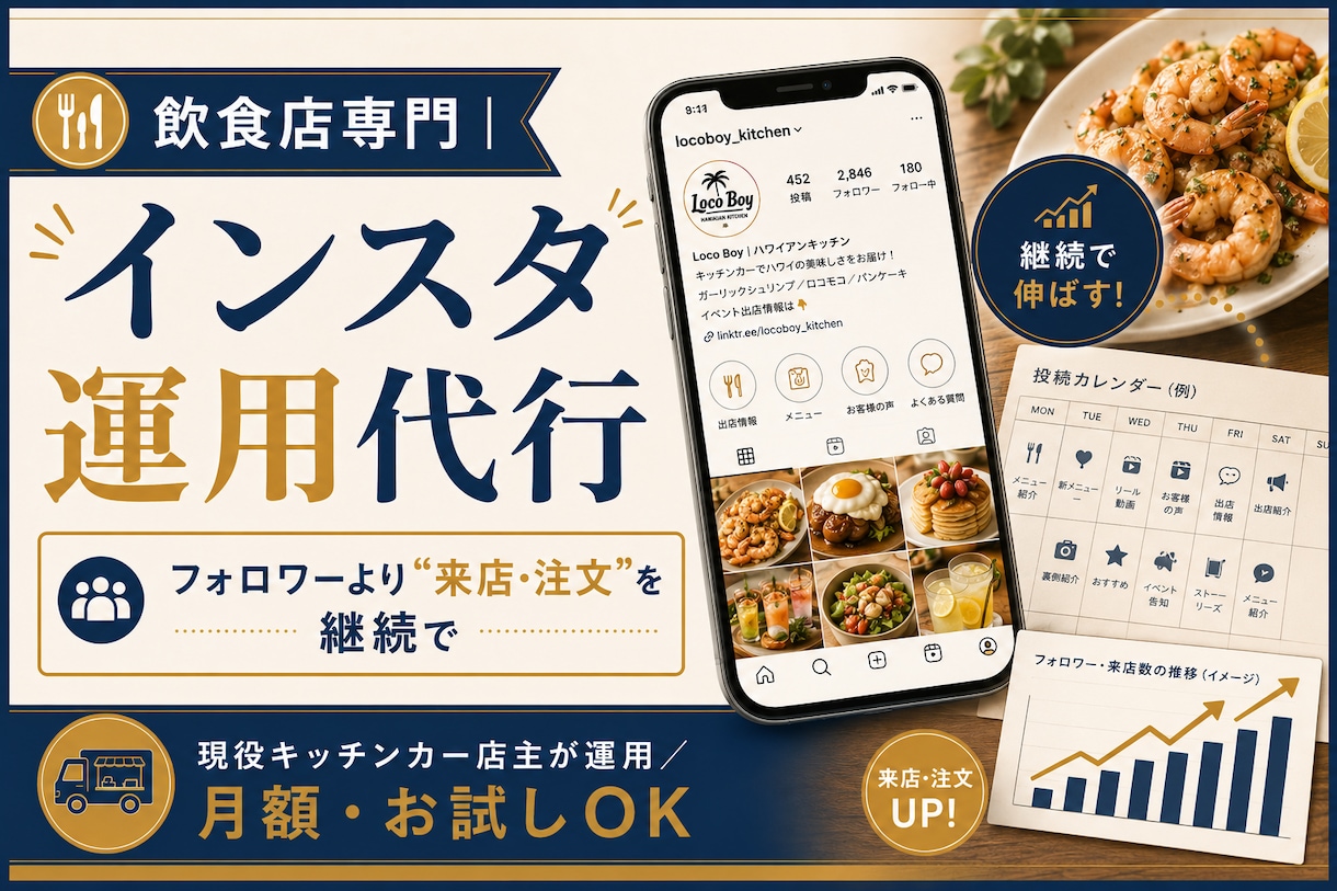飲食店専門｜インスタ運用を代行します フォロワーより来店。現役店主が“売れる運用”を継続サポート イメージ1