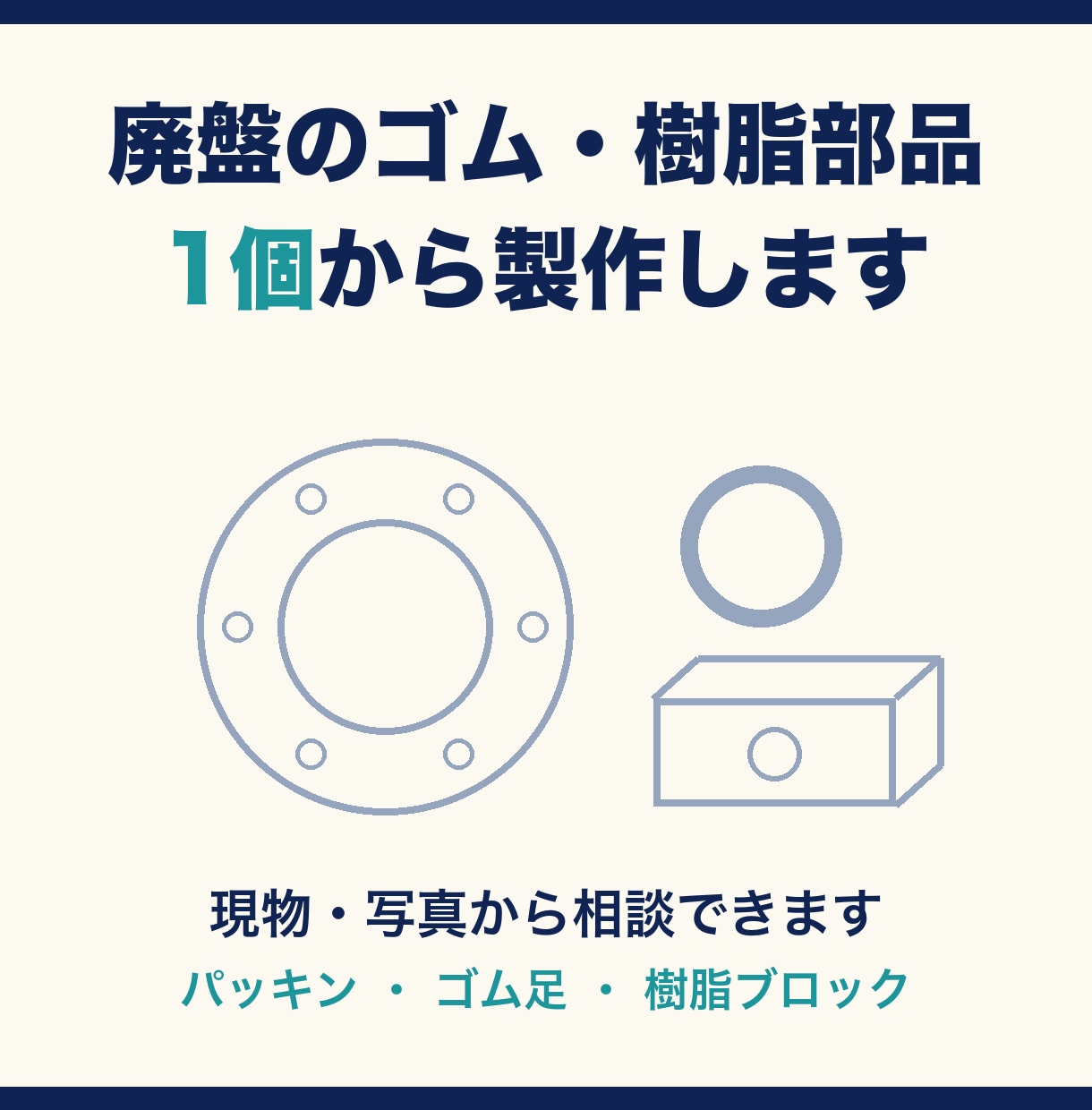 廃盤のゴム・樹脂部品を1個から製作します 現物・写真から相談。パッキン・ゴム足・樹脂ブロック イメージ1