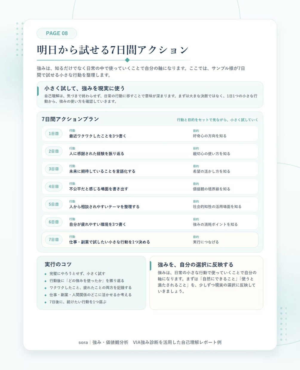 VIA強み診断の結果を仕事・副業の自分軸に整えます 強み・価値観・満たされる働き方をPDF風レポートで整理します イメージ9