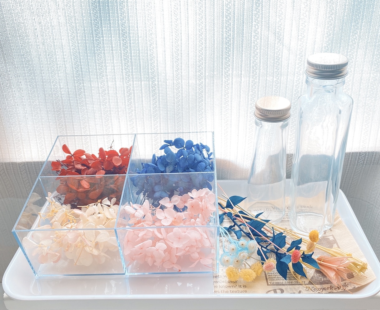 ハーバリウム手作りキット♪届いたらすぐに作れます 作り方の付いた、お花・オイル・ビンのセットですよ♪ イメージ3