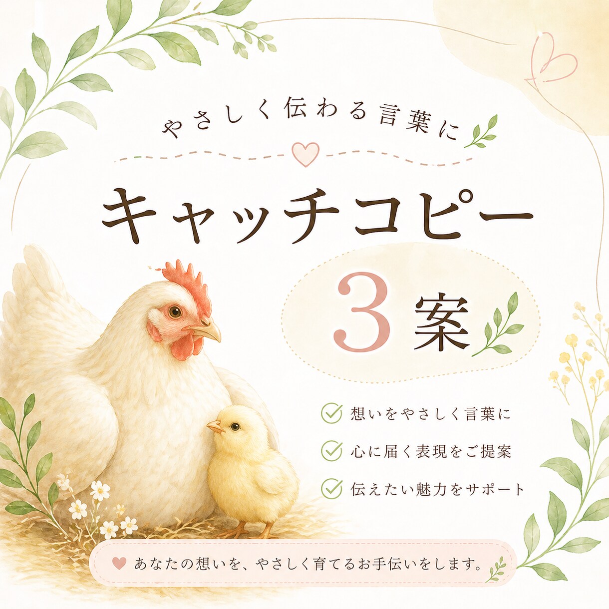 やさしく伝わるキャッチコピーを作成します 想いをやさしく届く言葉に整えます。 イメージ3