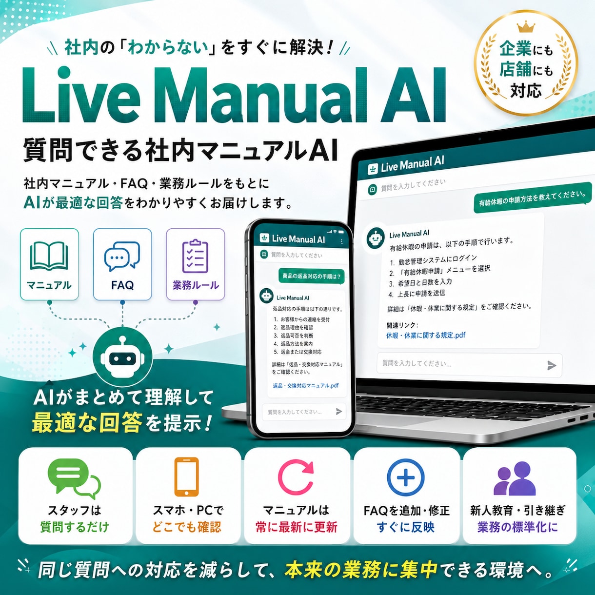 社内マニュアル・FAQをAI Bot化します マニュアル・業務ルール・FAQをAIが回答 イメージ1