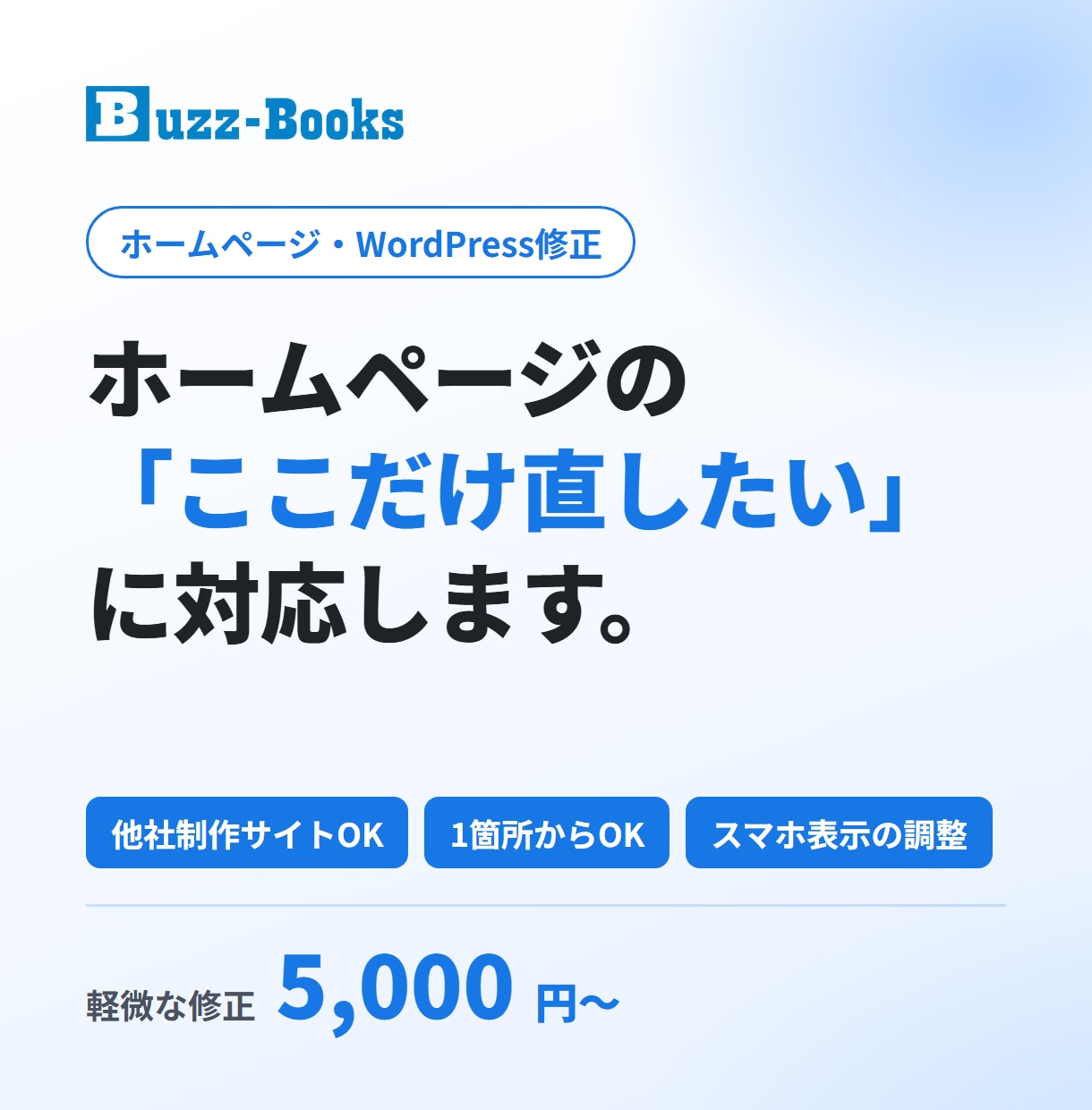 HP・WordPress修正を1箇所から対応します 他社制作サイトもOK｜文章・画像の差し替えもお任せ イメージ1