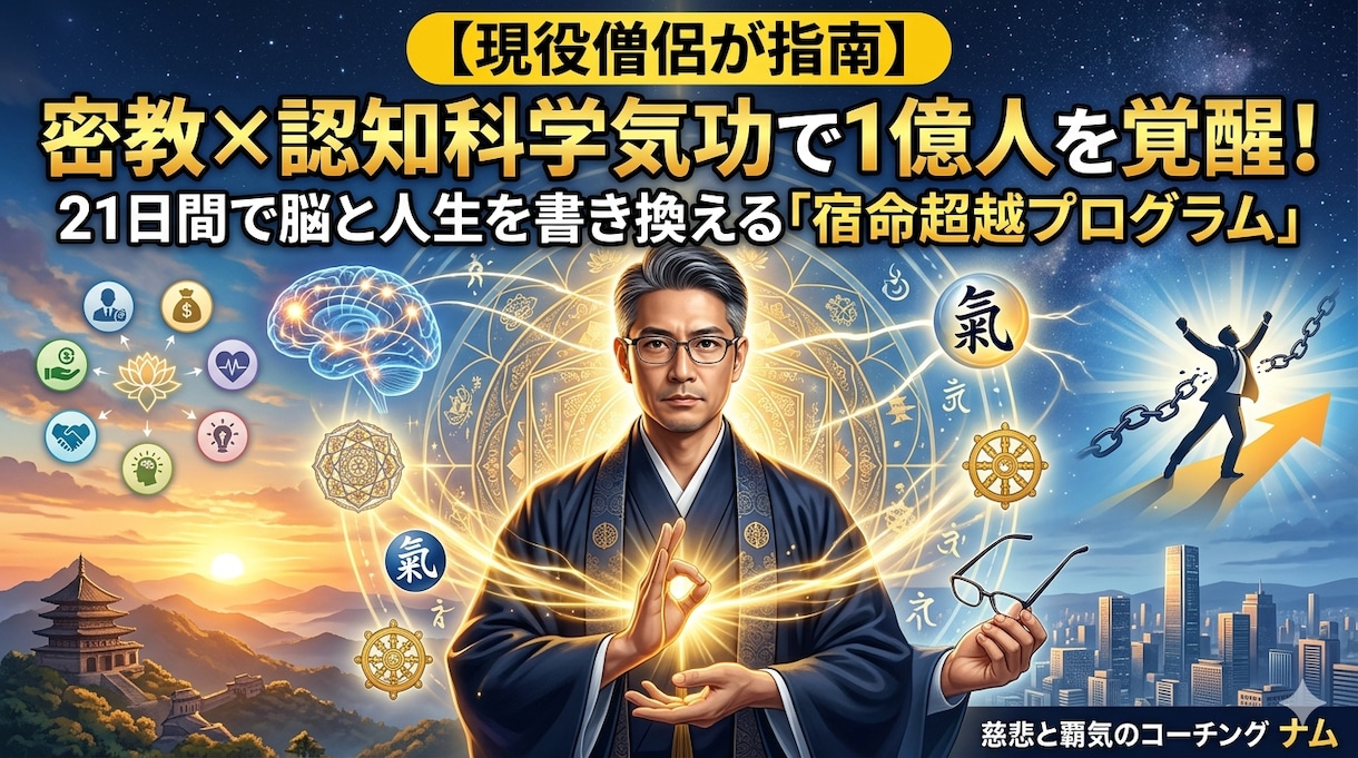 現役僧侶×認知科学｜21日で宿命を書き換えます 現役僧侶×認知科学気功｜「脳内曼荼羅」書き換えコーチング イメージ1