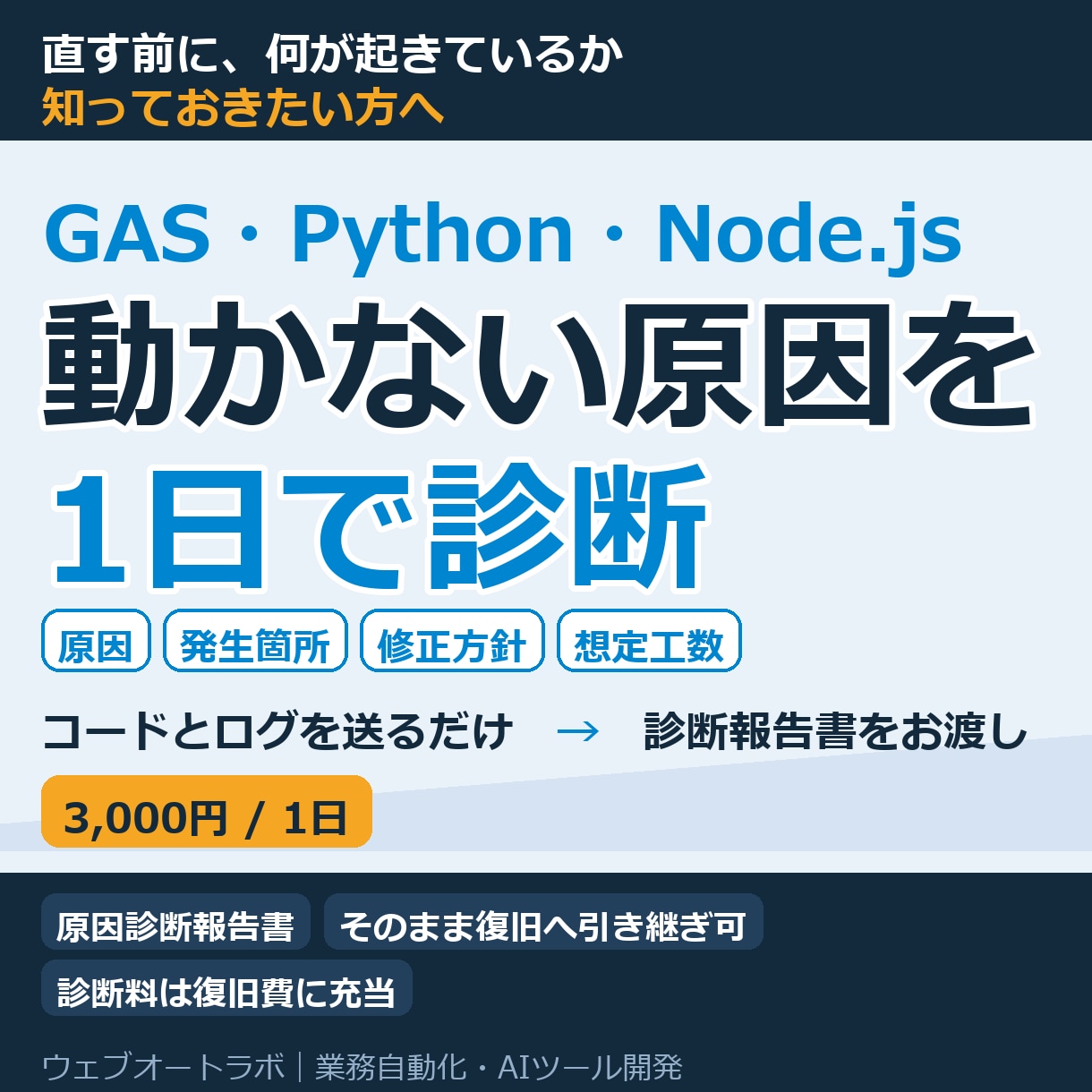 動かないGAS・Pythonの原因を診断します ログと再現から原因を特定し修正方針を報告します イメージ1