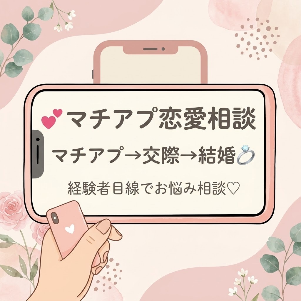 マチアプで出会い結婚までした私がアドバイスします マッチしても続かないなどの悩みを経験者目線で一緒に考えます♡ イメージ1