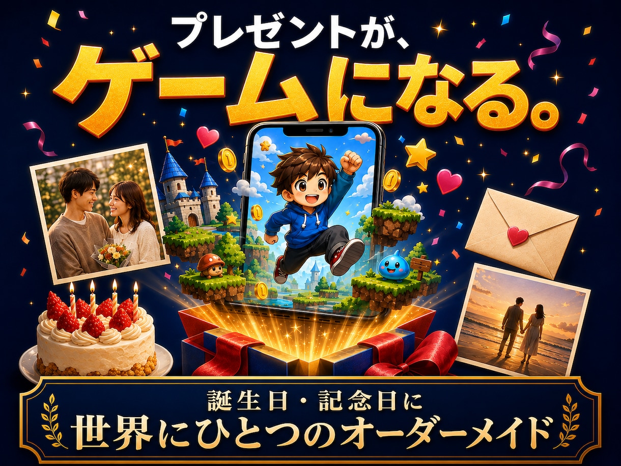 誕生日・記念日に、世界に一つのゲーム作ります URLを送るだけ、スマホですぐ遊べるサプライズギフト イメージ1