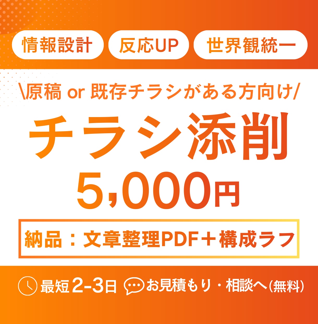 チラシの添削・改善｜文章整理＋構成提案｜します 伝えたいことが多いほど効果出ます新規デザインではなく添削です イメージ1