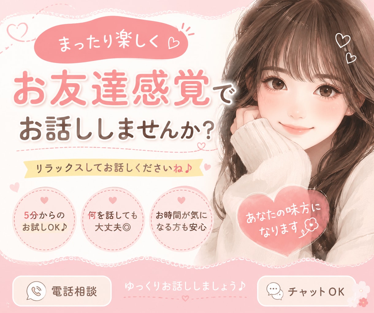 お友達感覚で楽しくお話しします ゆるっと楽しくお話しましょ✨お友達みたいにお喋りしましょう♪ イメージ1