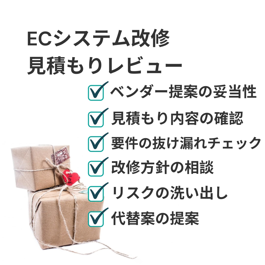 ECシステムの提案内容や見積もりをレビューします 見積もりが妥当か分からない、要件に抜けがないか確認したい方 イメージ1