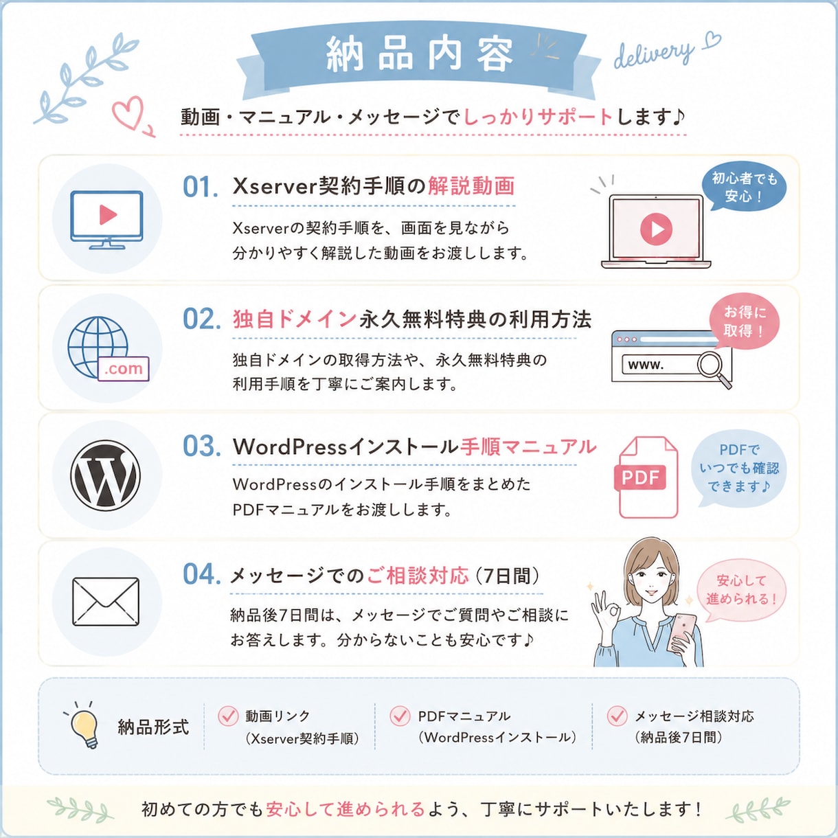初心者向けにWP導入を支援します HPの最初の一歩を、動画とPDFでやさしくサポートします イメージ3