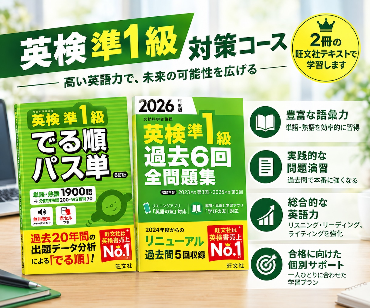 16回で英検準1級一次試験合格を目指します 英検１級講師が準1級一次試験の対策コースを提供します イメージ2