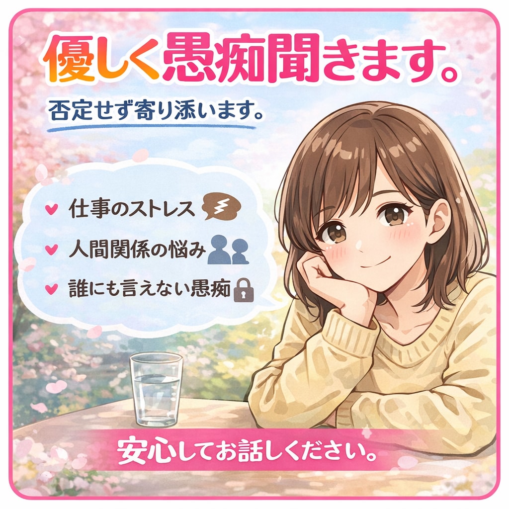 不安やストレス、優しくお聞きします 今感じてるストレスなどを吐き出せる場所を提供します イメージ1