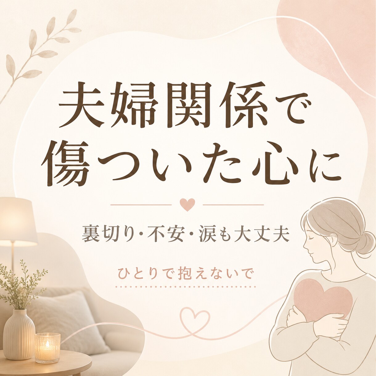 夫婦関係で傷ついた心に寄り添います 裏切り・不安・怒り・涙も大丈夫｜経験者として聴きます イメージ1