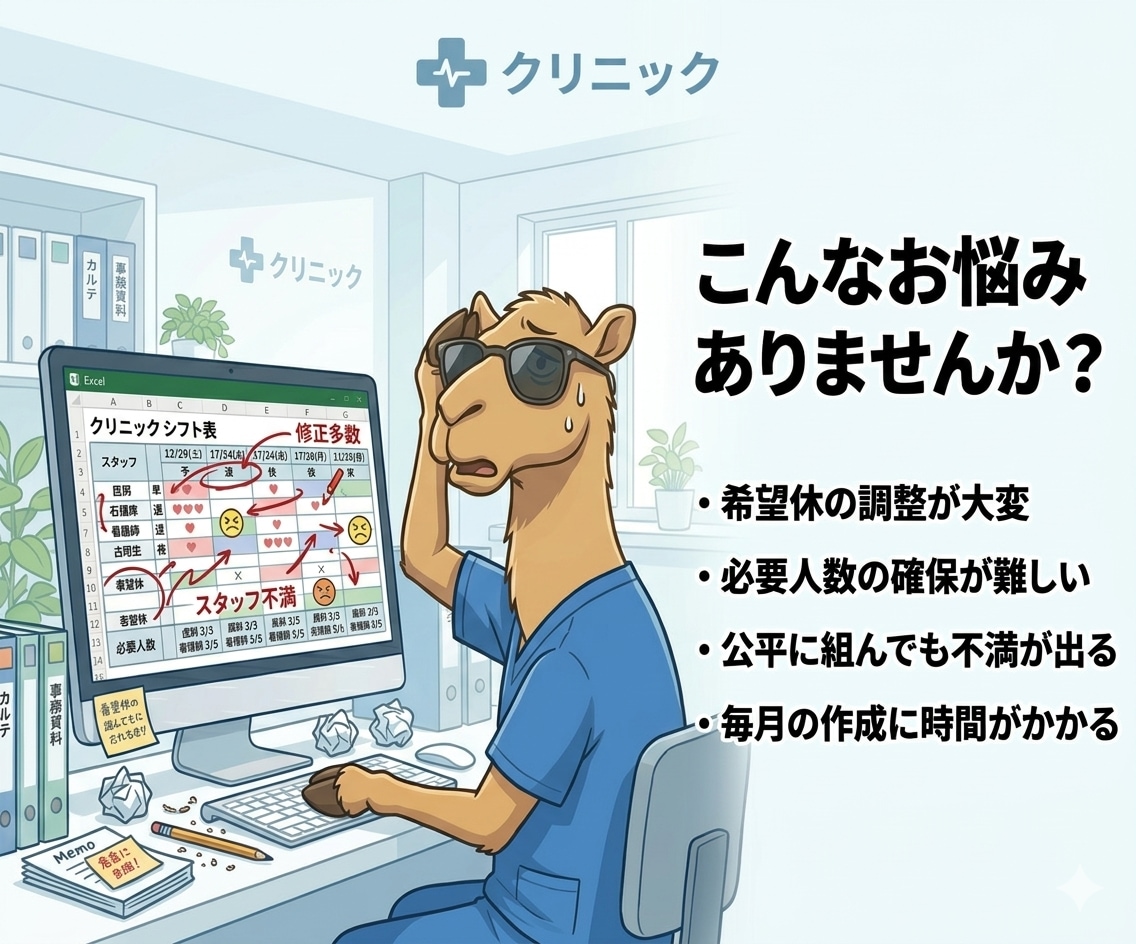 クリニックのシフト表を自動作成します 希望休や必要人数を考慮したシフト表を作成 イメージ2