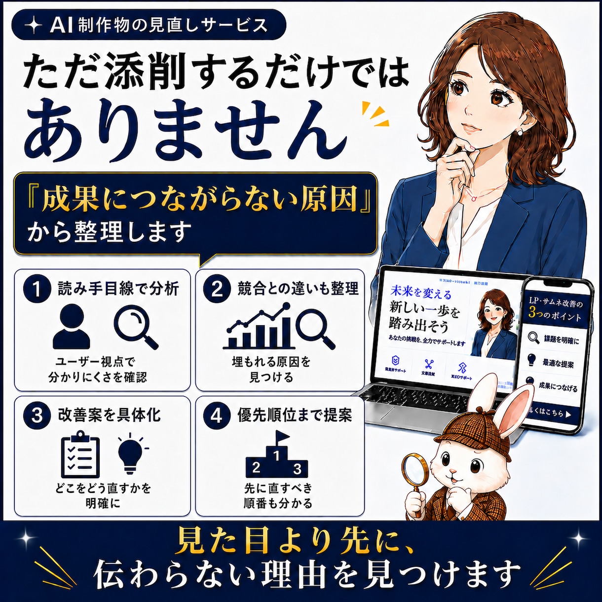 AIポン出し画像・LPの改善点を診断します AIで生成した画像が成果にならない・診断形式で見える化します イメージ5