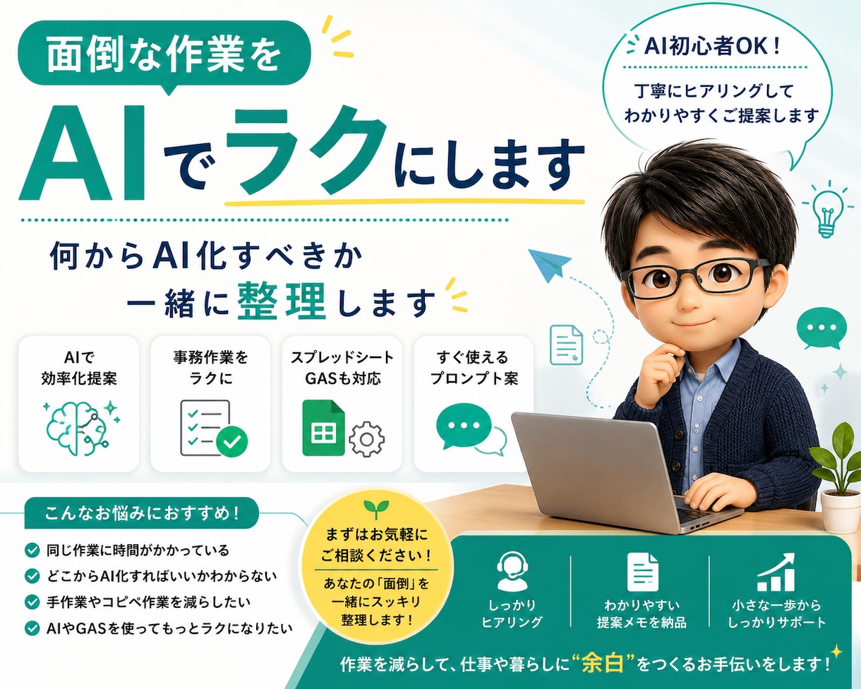 面倒な作業をAIでラクにします 何からAI化すべきか一緒に整理します イメージ1