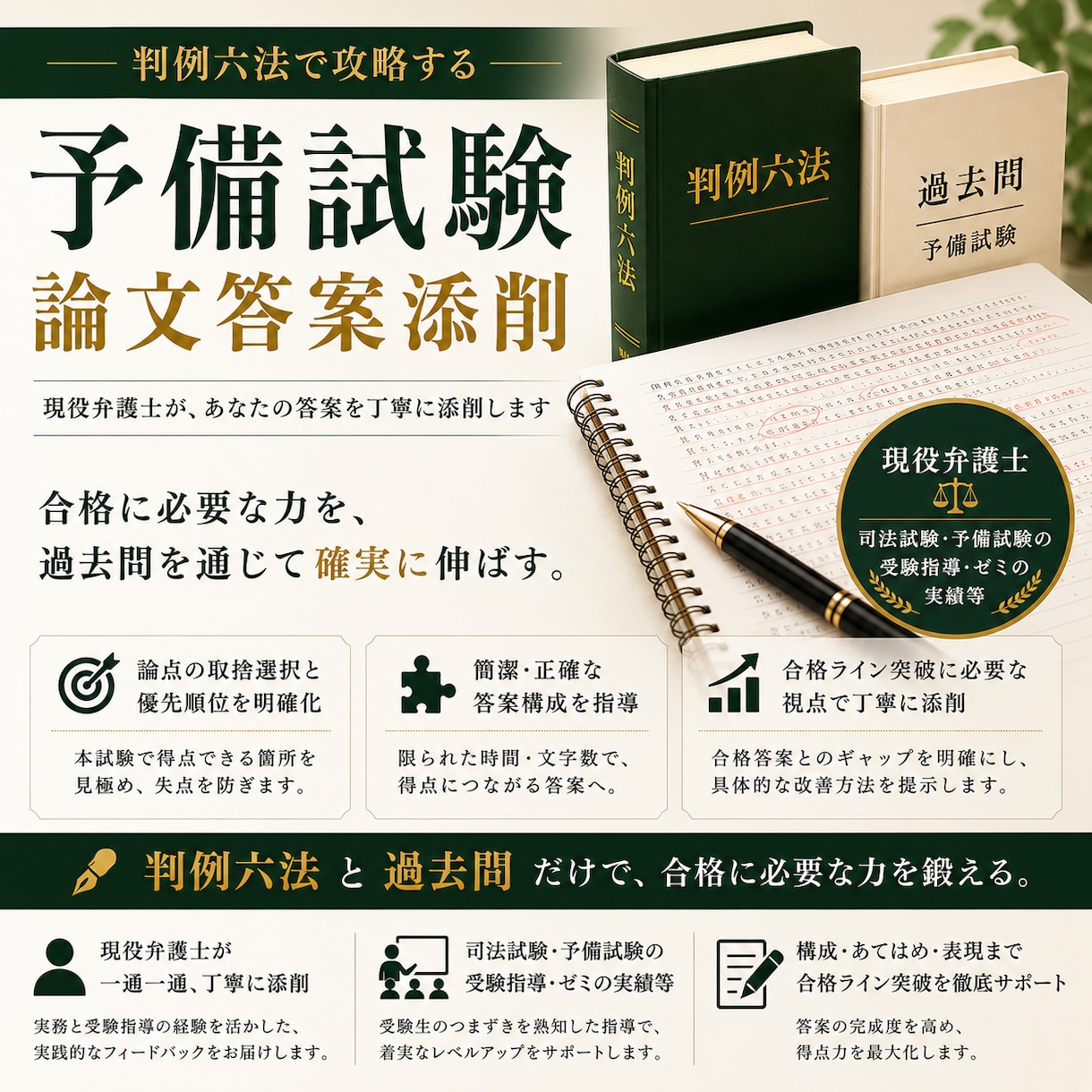 予備試験の過去問答案を添削します 現役弁護士による答案添削！最小限の知識で確かな総合力！ イメージ1
