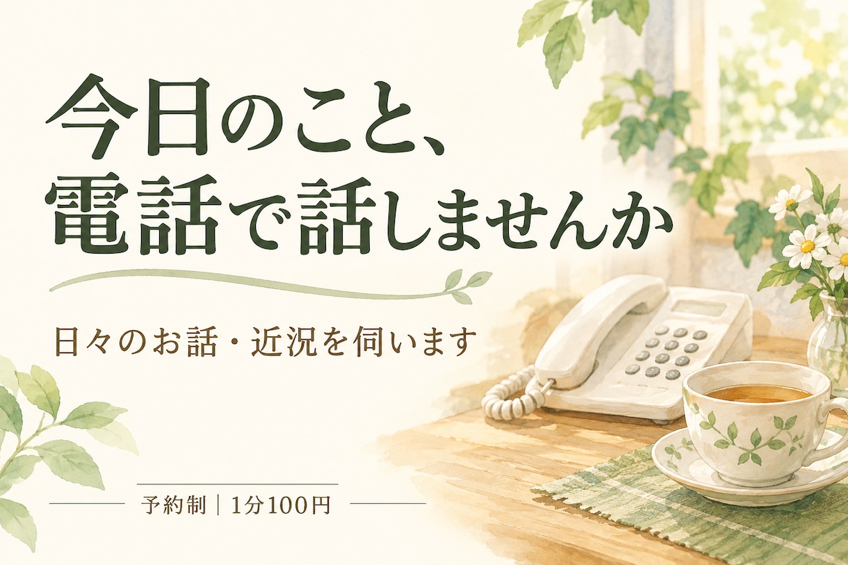 家族と話すように日々のお話を電話で伺います 朝も夜も、何気ない会話を。近況をゆっくり聞きます イメージ1