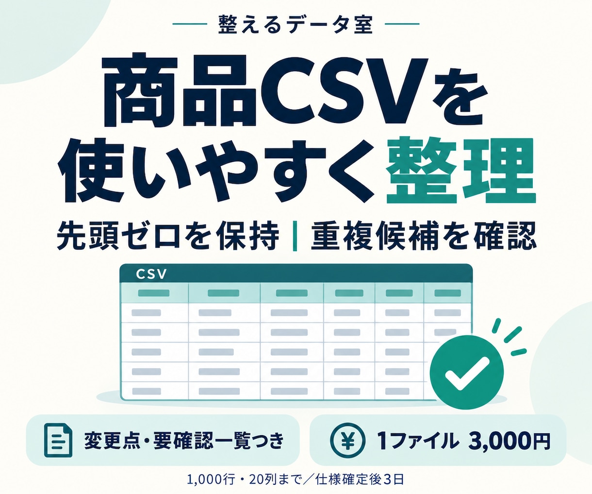 商品CSVを整形し重複候補を確認します 先頭ゼロを保持。変更点と要確認一覧つき イメージ1