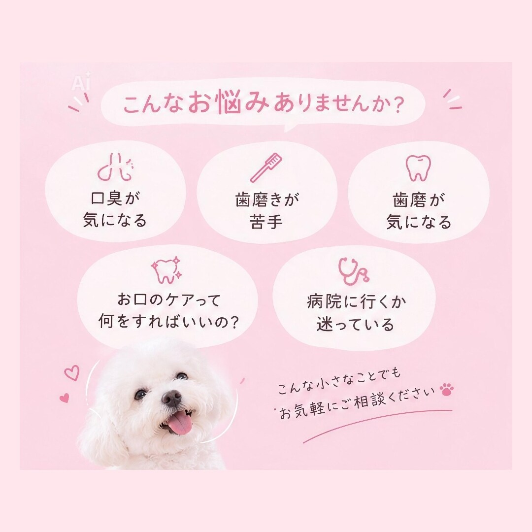愛犬の口臭のお悩みを一緒に考えます 口臭が気になる、歯磨きが苦手などのお悩みに寄り添います イメージ4