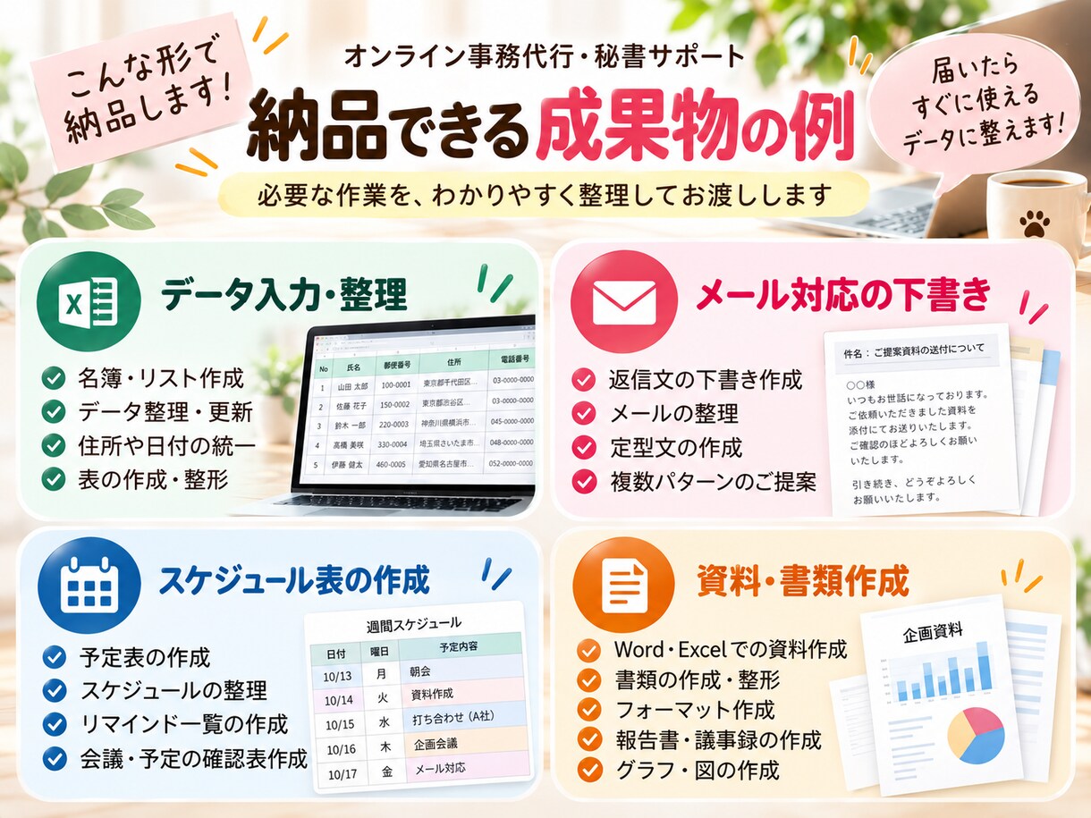 オンライン秘書・事務代行を単発で承ります 個人事業主・企業様の事務作業をサポート イメージ3