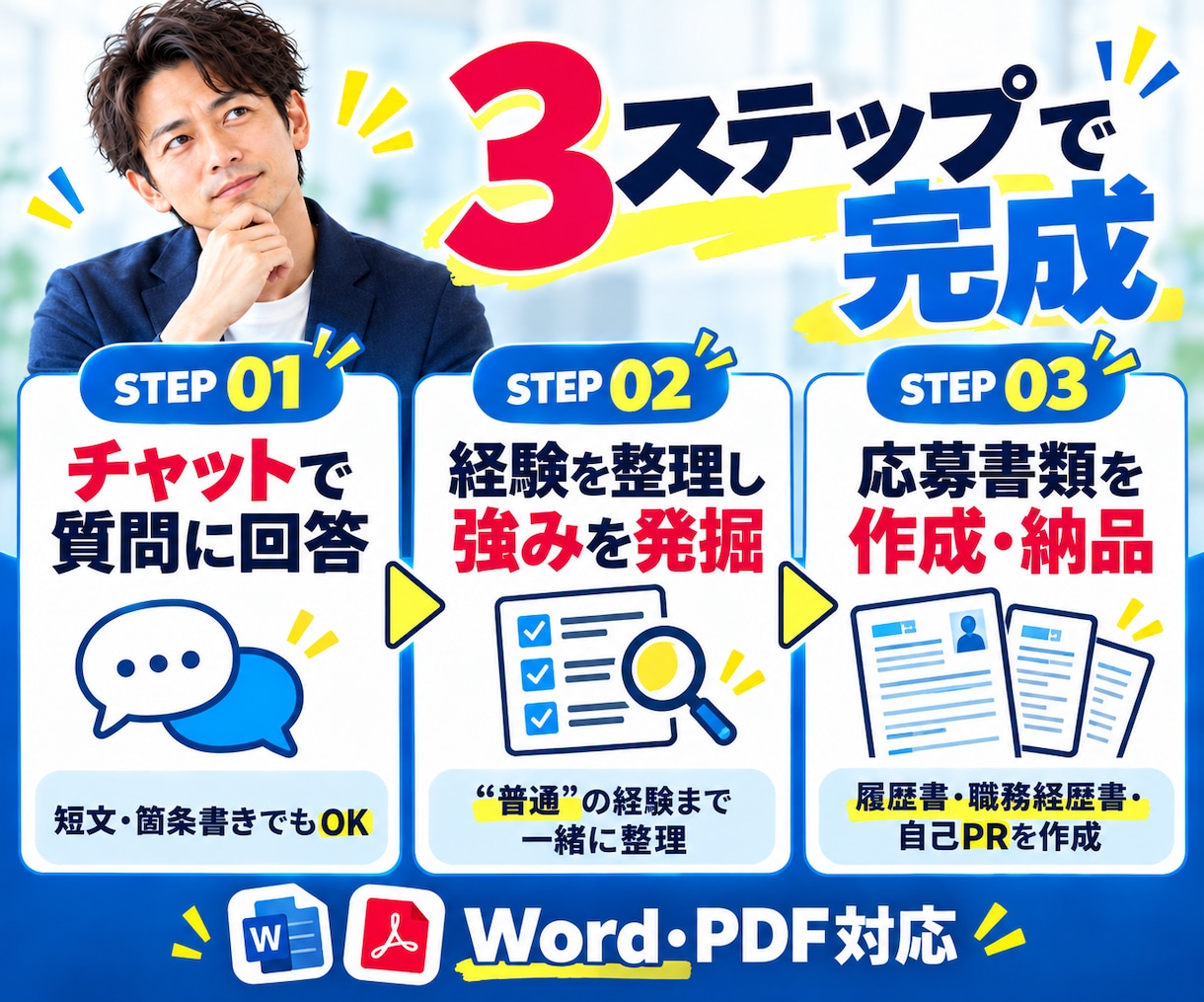 履歴書・職務経歴書を完全チャットで作成します 書ける実績がなくてもOK！自己PR・志望動機まで一括作成 イメージ3