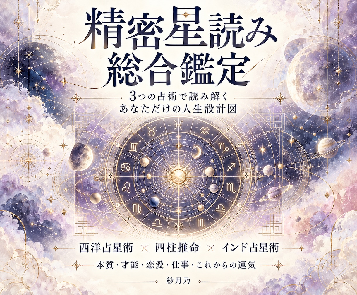 紗月乃式星読みで人生を超精密鑑定します 西洋占星術×四柱推命×インド占星術｜本質才能恋愛仕事運気 イメージ1