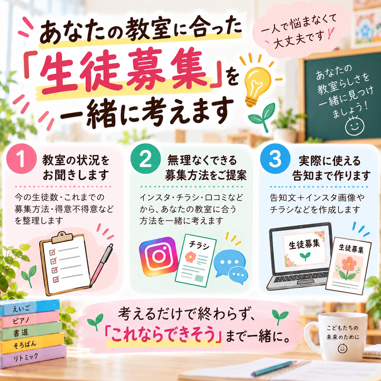 あなたの教室にあった生徒募集を一緒に考えます 教室の魅力を整理して生徒募集を形にします イメージ2