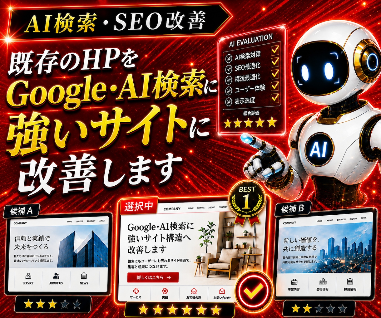 既存ホームページをAI検索・SEO対応に改善します Google・AI検索に強いサイト構造へ改善します イメージ1