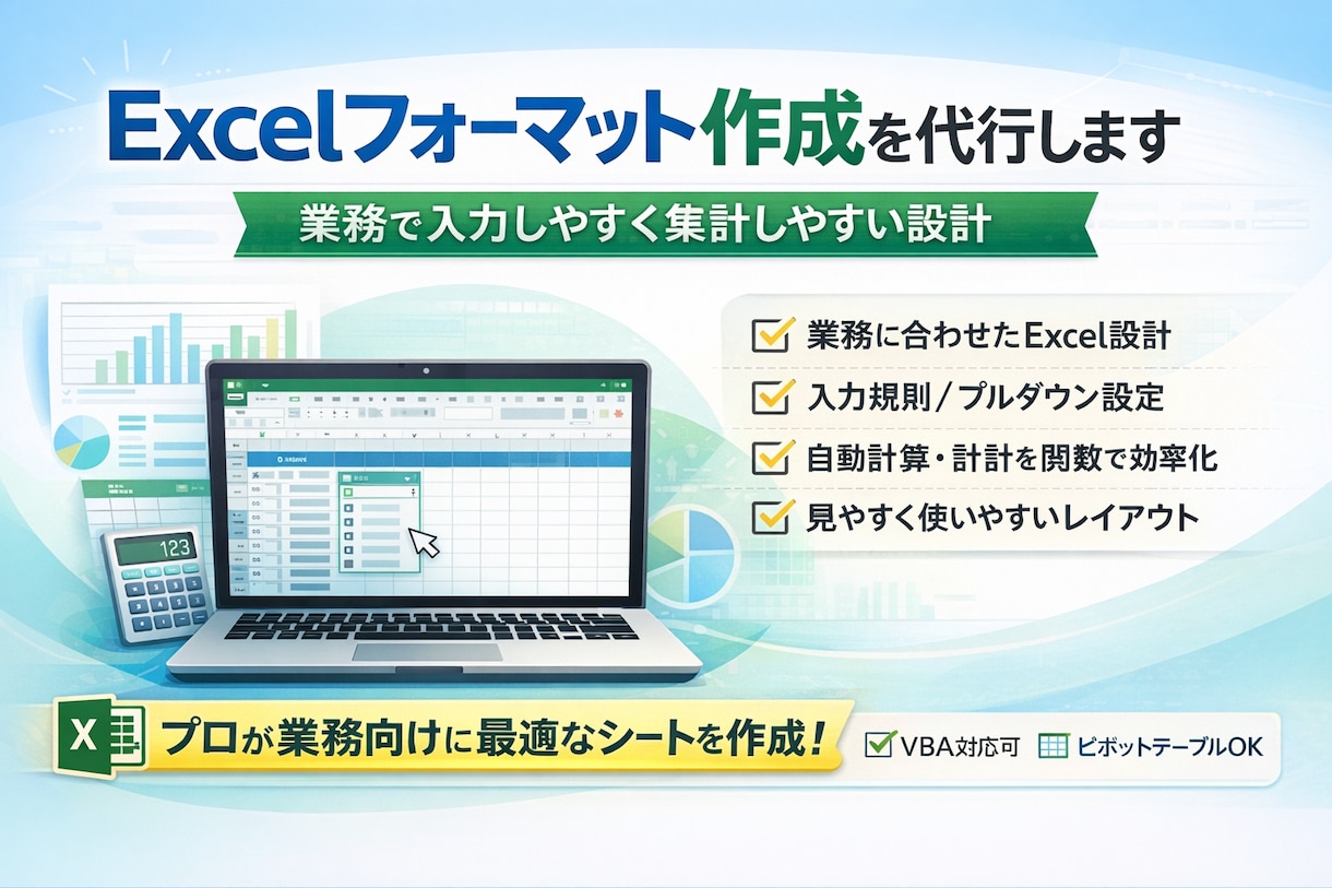 業務～入力しやすいExcelフォーマット作成します 業務で入力しやすく集計しやすい設計 イメージ1