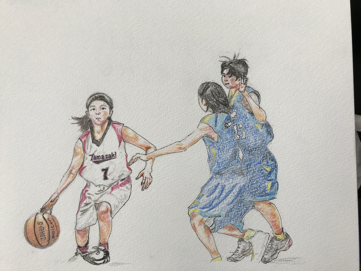 写真から制作、ミニバスの思い出を色鉛筆で描きます あの日のプレーを1枚の手描きイラストに！ イメージ10