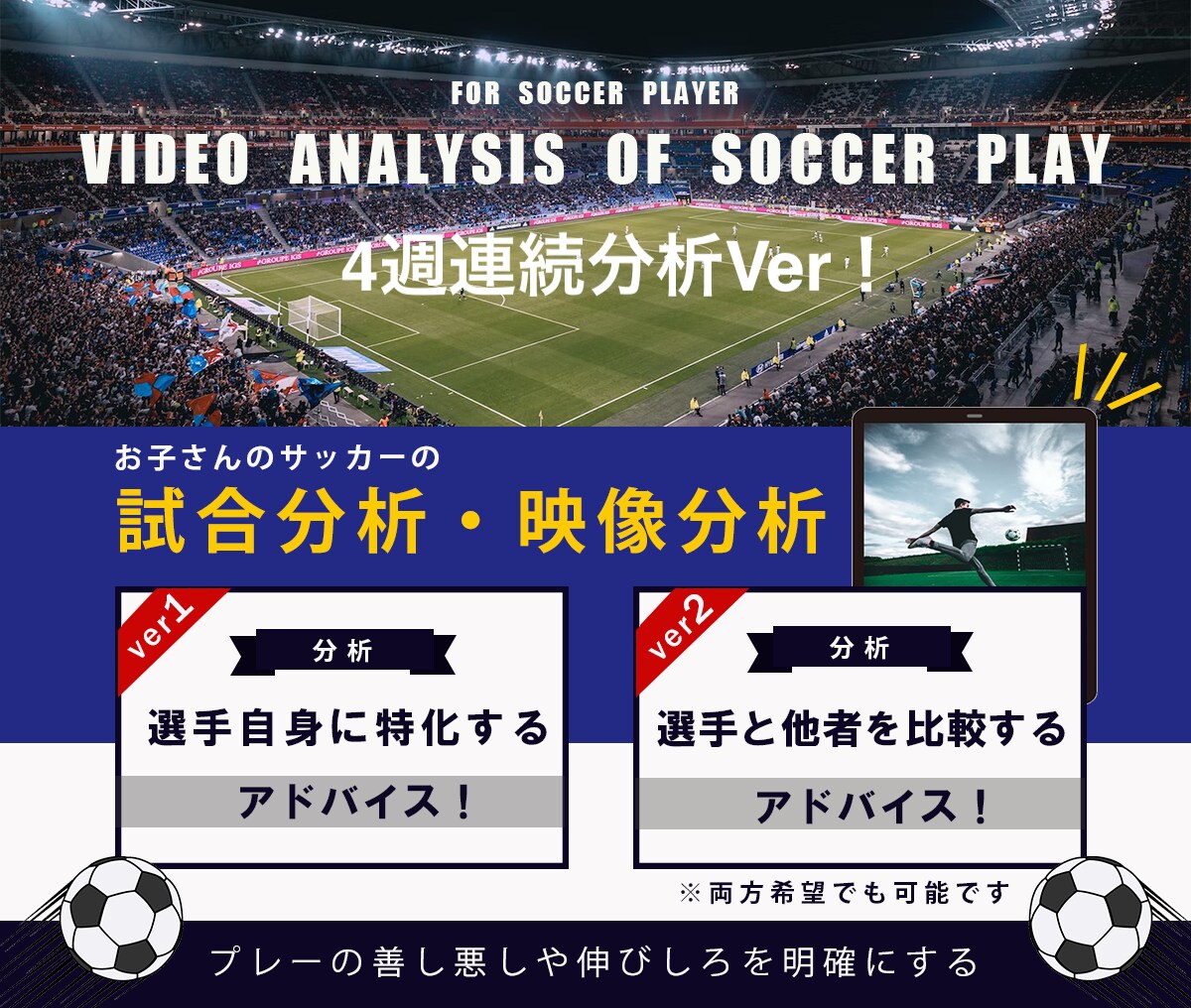 サッカー指導！試合の映像分析を4週間行います プレーの善し悪しや伸び代等のアドバイスを継続して行います！ イメージ1