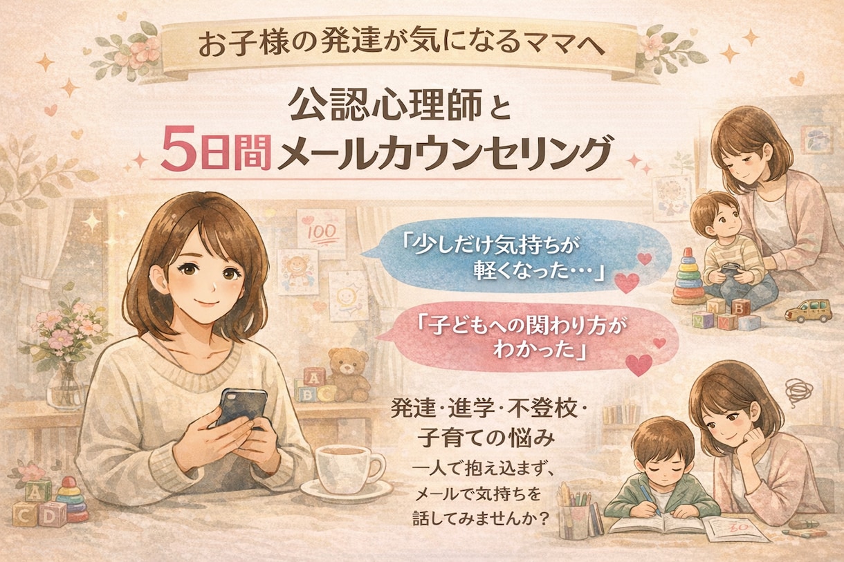 発達検査ができる心理師が子どもの発達相談にのります 育てにくさ、進学について、不登校、子育ての困り事何でも イメージ1