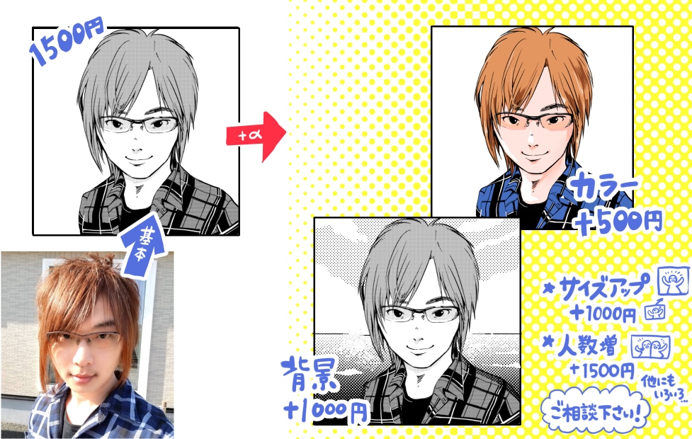 漫画っぽい似顔絵☆描きます アイコンや名刺、プレゼントなどにいかがでしょうか？ イメージ2