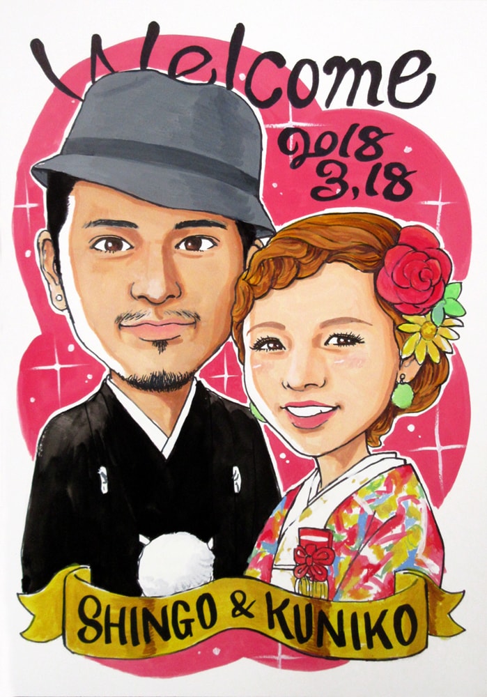 カラー似顔絵A4サイズでお描きします 自分用、贈答用、ウェルカムボード、カラー似顔絵全般はこちらで イメージ2