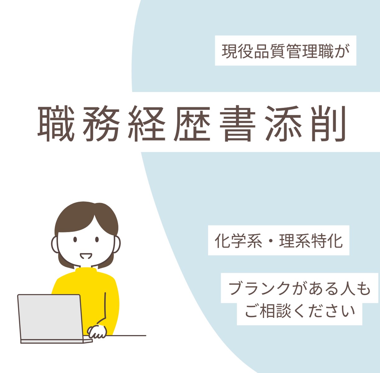 現役化学系品質管理職が職務経歴書を添削します 「この内容で大丈夫?」という不安を一緒に解消します。 イメージ1