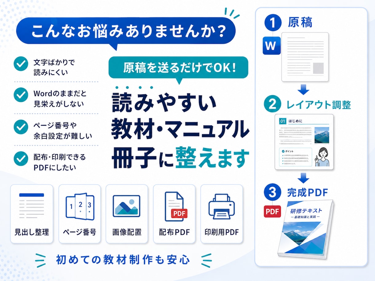 Word原稿を教材・マニュアル・冊子PDFにします 原稿を送るだけ！読みやすい冊子PDFに仕上げます イメージ2