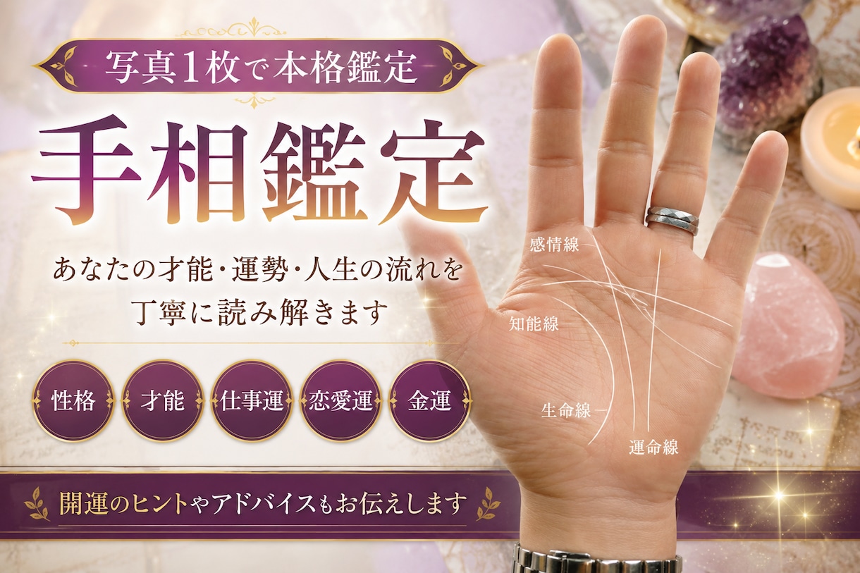 あなたの手相から人生の流れを丁寧に鑑定します 「写真1枚で手相を詳しく鑑定！」 イメージ1