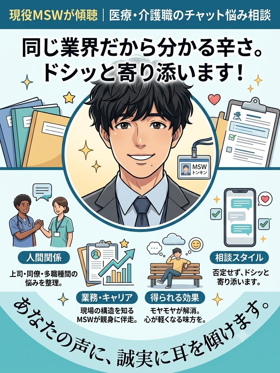 MSWが現場の愚痴や人間関係の悩み聞きます 同じ業界だから分かる辛さ！否定せずドシッと寄り添います！ イメージ1