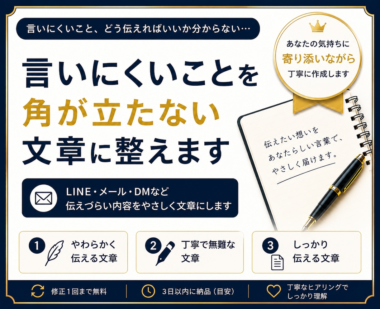 言いにくいことを角が立たない文章に整えます LINE・メールの言いにくいことを優しく文章に イメージ1