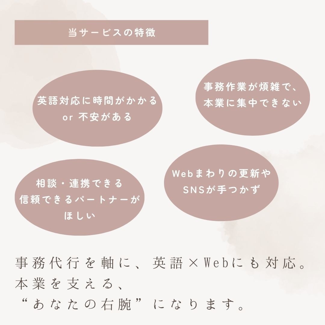 面倒な事務作業はまるっとお任せ！幅広く対応します 英語×Web×事務 で対応。本業に集中できる イメージ2