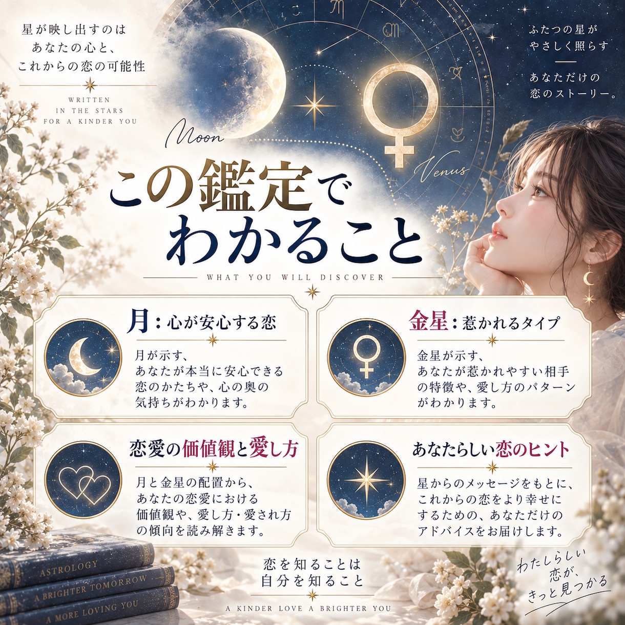 月と金星からあなたの恋愛傾向を読み解きます 惹かれる恋と安心できる恋。2つの星から貴女らしい愛し方を知る イメージ2