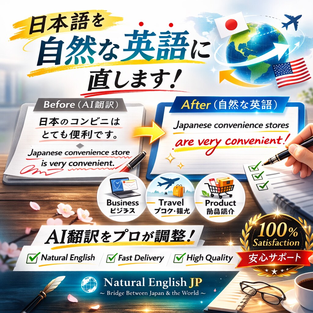 外国人向け表現OK|日本語を自然な英語に直します 自然な英語・日本語に整えます（最短24時間） イメージ1