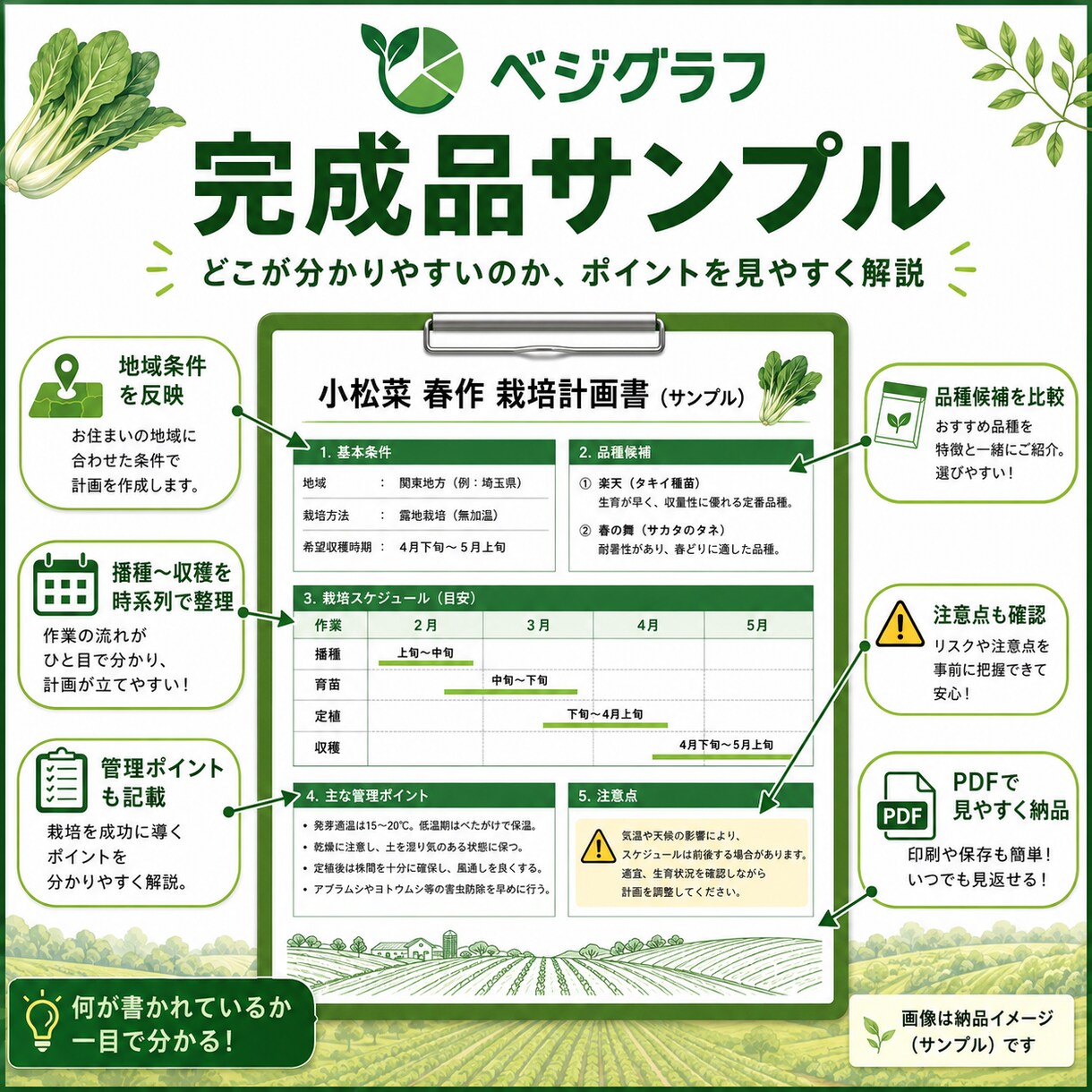 野菜1品目の栽培計画を作ります 地域と環境に合わせ播種から収穫まで具体化します イメージ4