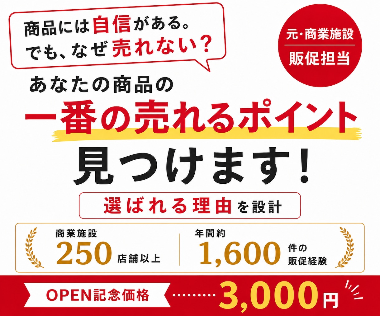 商品の1番の売れるポイントを見つけ、説明文にします 元商業ディベが250店舗の販促経験をもとに売れる理由を設計！ イメージ1