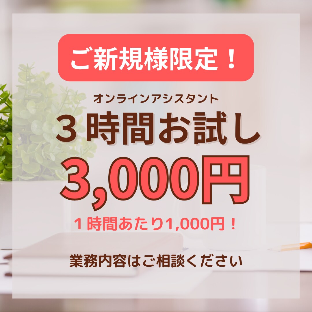 ３時間3000円【ご新規様限定】で事務代行します 1000円／ｈでお試し！雑務に追われる猫の手も借りたい人へ イメージ1