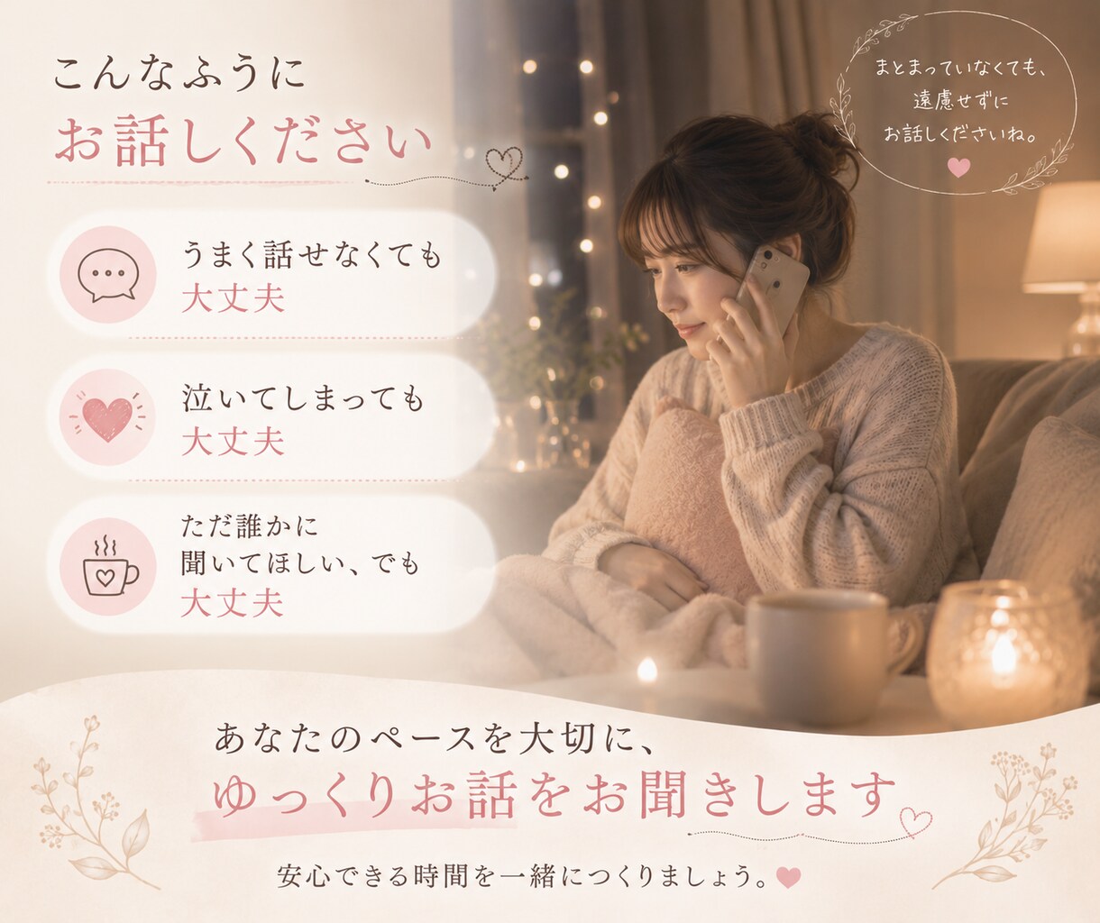 繊細なあなたへ。優しさ溢れる心に寄り添います HSPは欠点ではありません。あなたの長所を一緒に探します イメージ9