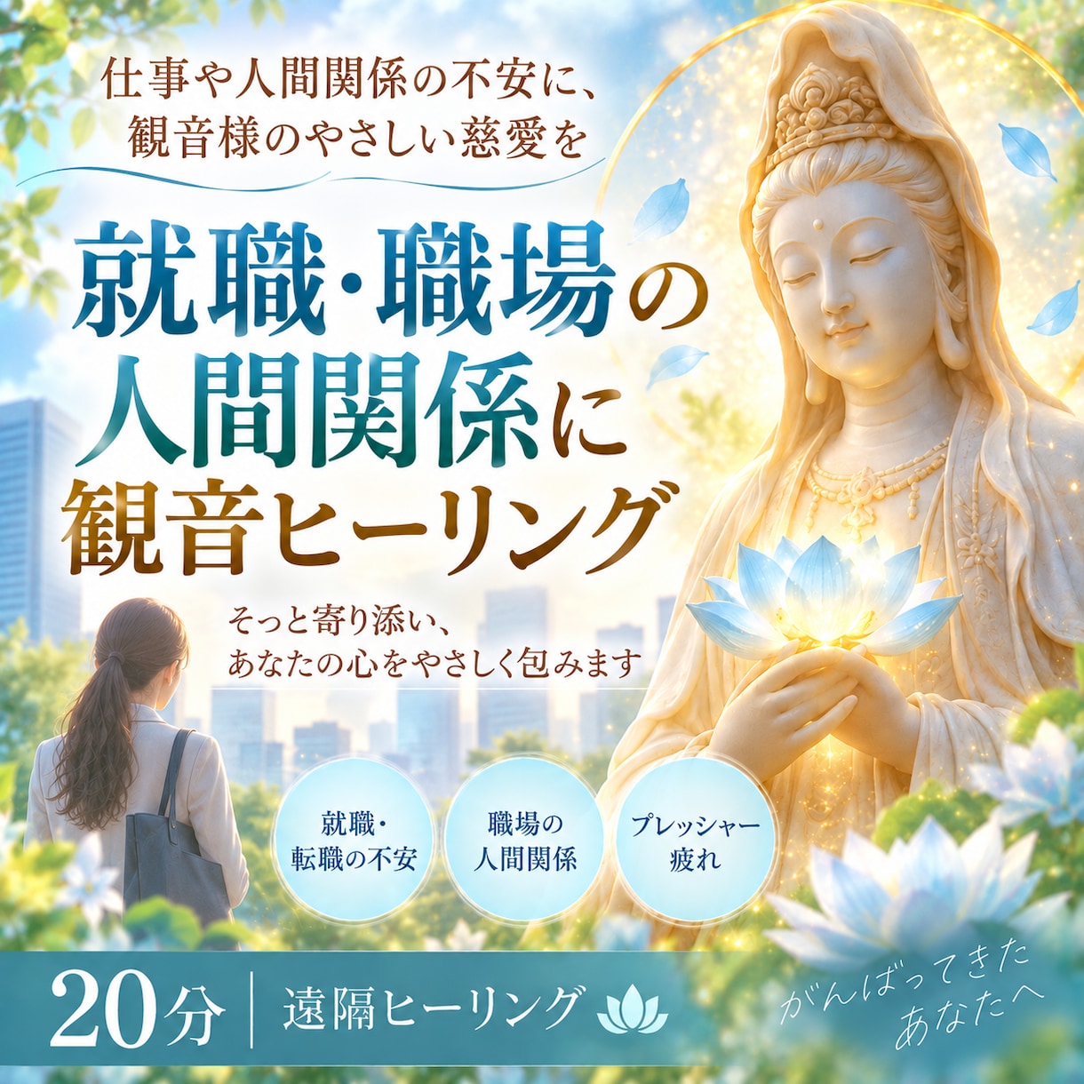 就職や職場の人間関係に観音ヒーリングをお届けします 仕事や人間関係の不安に、観音様のやさしい慈愛を イメージ1